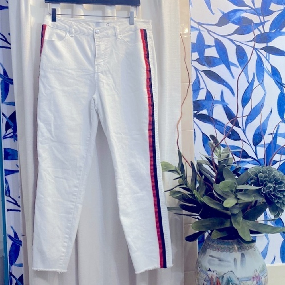 Women’s G by Guess White Striped Cotton & Polyester Jeans Size 31